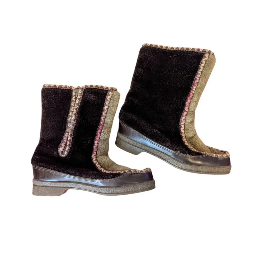 Vintage Scandi‎ Girl Fur Fleece Sherpa Boot Scandinavian Boho Snowland Winter 8
